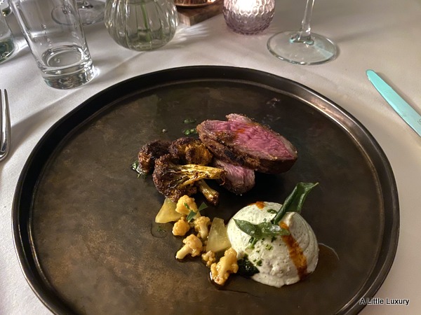 ROASTED LAMB, TANDOORI SPICE, CAULIFLOWER, CUCUMBER YOGHURT, BLACK DAL, CURRY LEAF