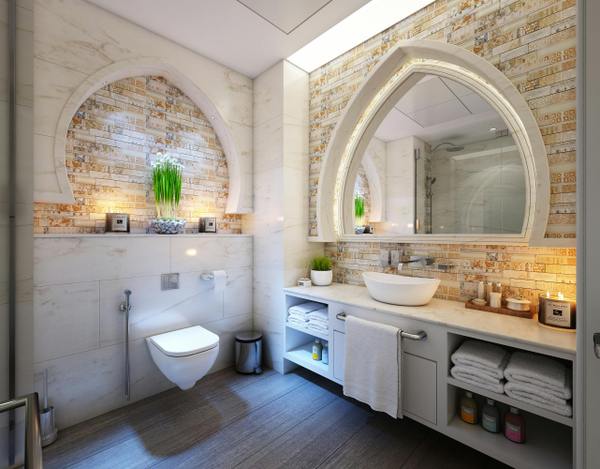 bathroom with white towel on grey steel bar
